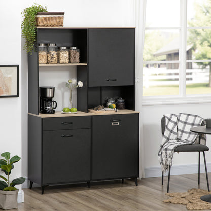 HOMCOM Kitchen Buffet Kitchen Cabinet Dining Room Buffet 3 Open Niches 3 Cupboards with Door And 1 Drawer 119 X 41 X 180 Cm Black