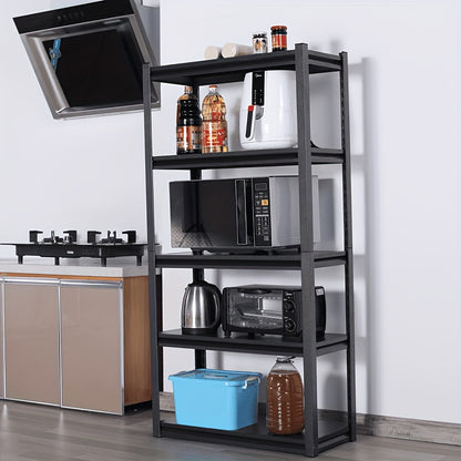 Stalen Schap – Opbergkast – Opslagrek – Stellingkast – Werkplaatsrek – 5 Laags – Zwart Koolstofstaal – Hoog Draagvermogen 198x120x50 cm