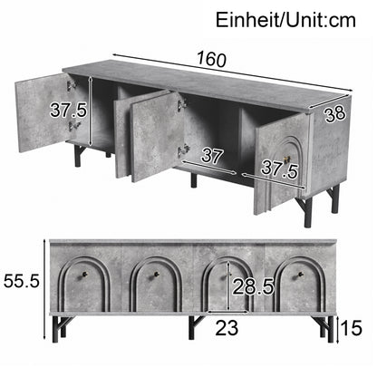 TV-meubel – Tv-kast – Mediameubel – Dressoir – 4-Deurs Kasten – Modern Grijs – 160 cm Breed – Soft-Close Deuren – Geïntegreerd Kabelmanagement