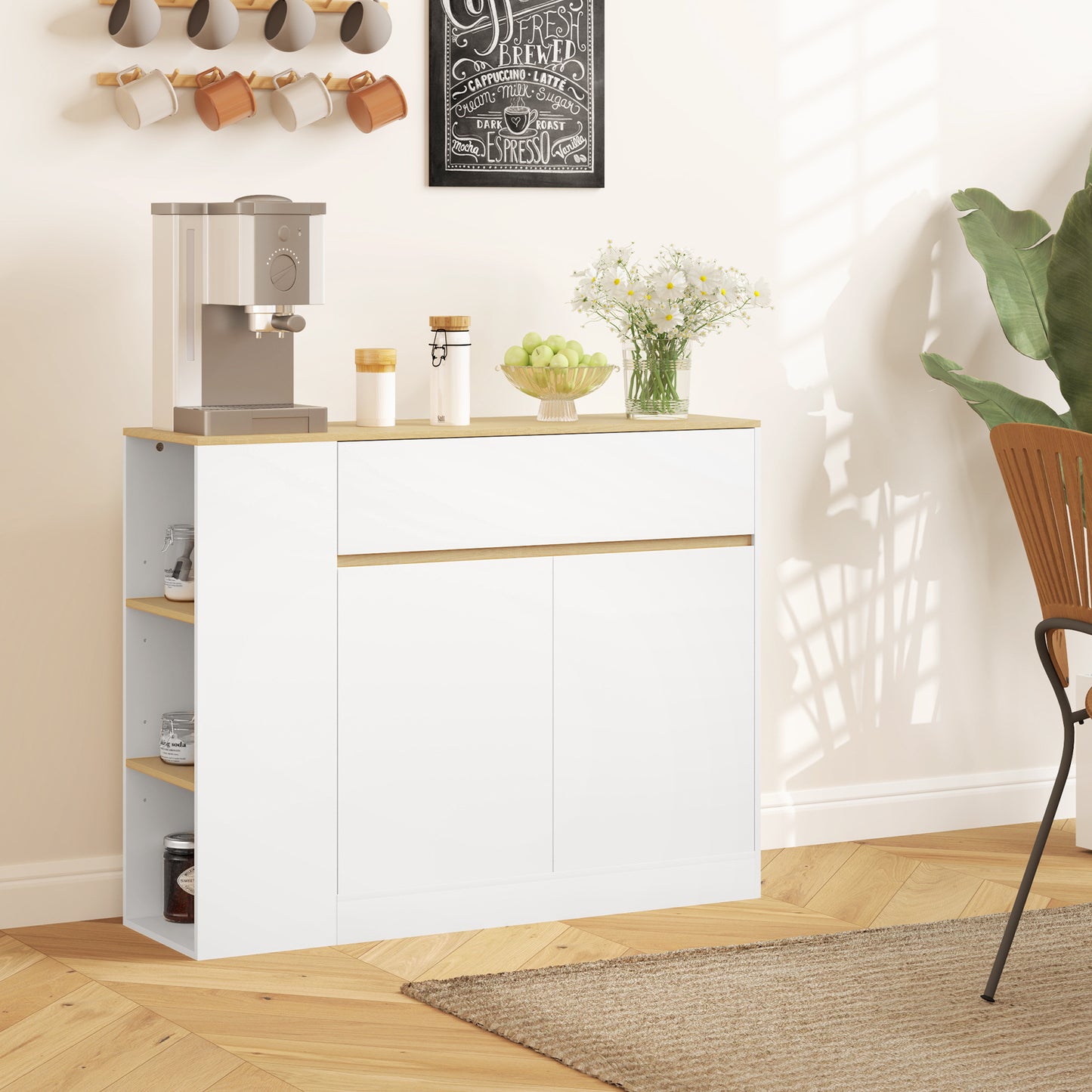 Dressoir – Opbergkast – Sideboard – Kast – Ladekast – Wit Gelakt – Verstelbare Planken – Tip-Over Bescherming – 105x30x81,5 cm