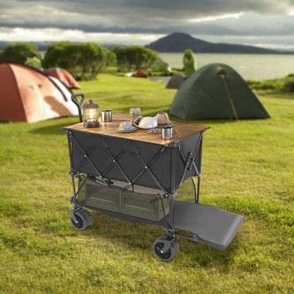 Campingkar – Bolderkar – Strandkar – Picknickkar – Tuinkar – Inklapbaar – Dubbel Laag Laadvlak – Draagvermogen 150 kg – Metalen Frame – Zwart