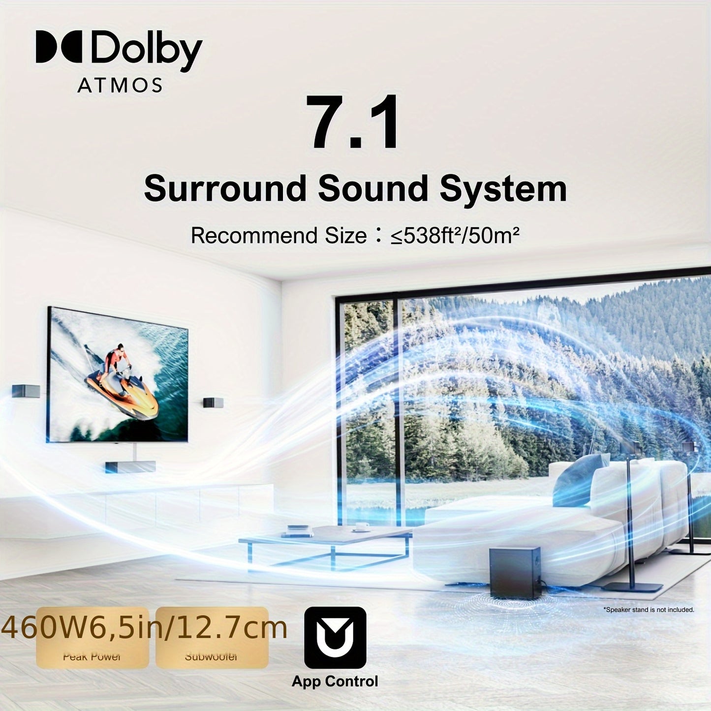 7.1 Surround Sound System – Home Cinema Set – Soundbar – TV Speaker – Dolby Atmos Systeem – Draadloze Subwoofer – 460W Krachtig Geluid