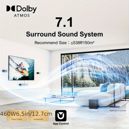 7.1 Surround Sound System – Home Cinema Set – Soundbar – TV Speaker – Dolby Atmos Systeem – Draadloze Subwoofer – 460W Krachtig Geluid
