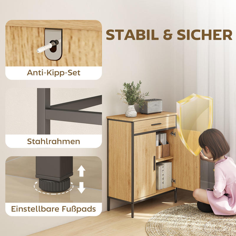 Industrial Modern Bathroom Shelf Cabinet with Two-Tier Shelves & Large Drawer - Freestanding Bathroom Storage Organizer with Oak Finish, Sturdy Construction, Space-Saving Design for Bathroom, Kitchen, or Living Room - Moistur