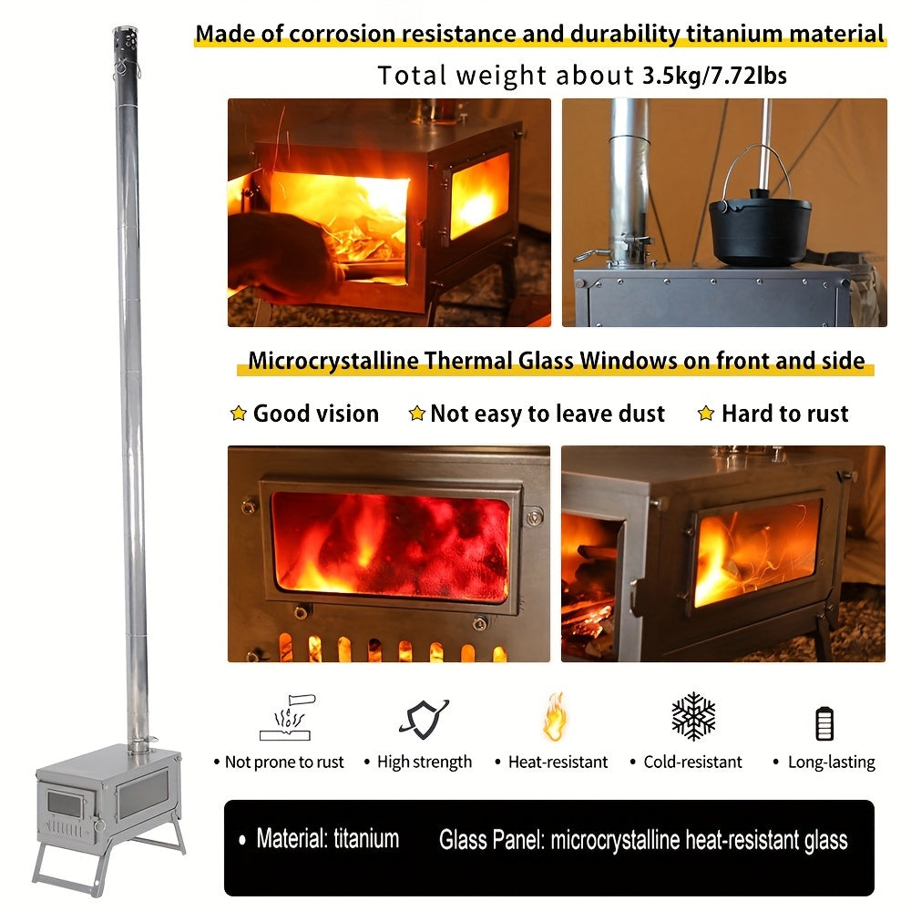 Titanium Houtkachel – Ultralicht – Draagbaar – Kampeerkachel – Outdoor Kachel – Efficiënte Verbranding – Hittebestendig Venster
