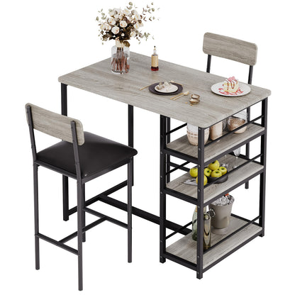 Eettafelset – Keukentafelset – Bistroset – Barstoelset – Stoelenset – Compact Ontwerp – Comfortabele Gevoerde Stoelen – Grijs Kunstboard Houten Frame