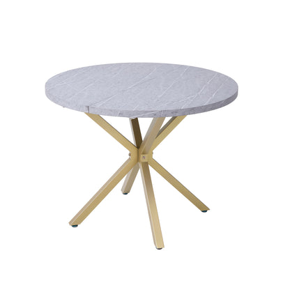 Ronde Eettafel – Eettafel Rond – Keukentafel – Tafel 4 Personen – Eettafel 6 Personen – 100 cm Diameter – MDF Marmerprint – Metalen X-Poot – Kras- en Hittebestendig – Compact Ruimtebesparend – Grijs