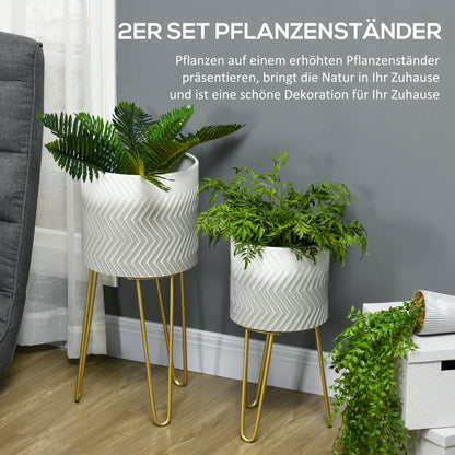 Bloemenstandaard – Plantenstandaard – Bloemenrek – Plantenrek – Bloementrap – Set van 2 – Metalen Frame – Decoratief Design – Hoogte 67 cm – Diameter 25 & 30 cm