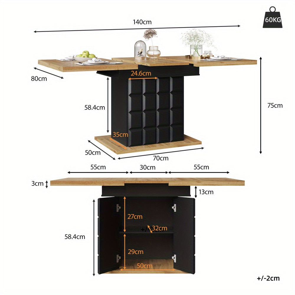 Uitbreidbare Eettafel – Uitschuifbare Tafel – Eetkamertafel – Keukentafel – Tafel Voor 4-6 Personen – MDF Metalen Onderstel – Compact Plaid Design – 110-140 x 80 cm