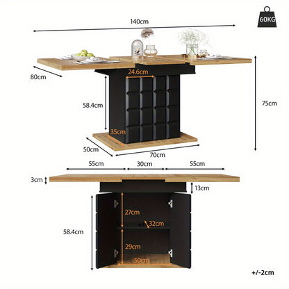 Uitbreidbare Eettafel – Uitschuifbare Tafel – Eetkamertafel – Keukentafel – Tafel Voor 4-6 Personen – MDF Metalen Onderstel – Compact Plaid Design – 110-140 x 80 cm