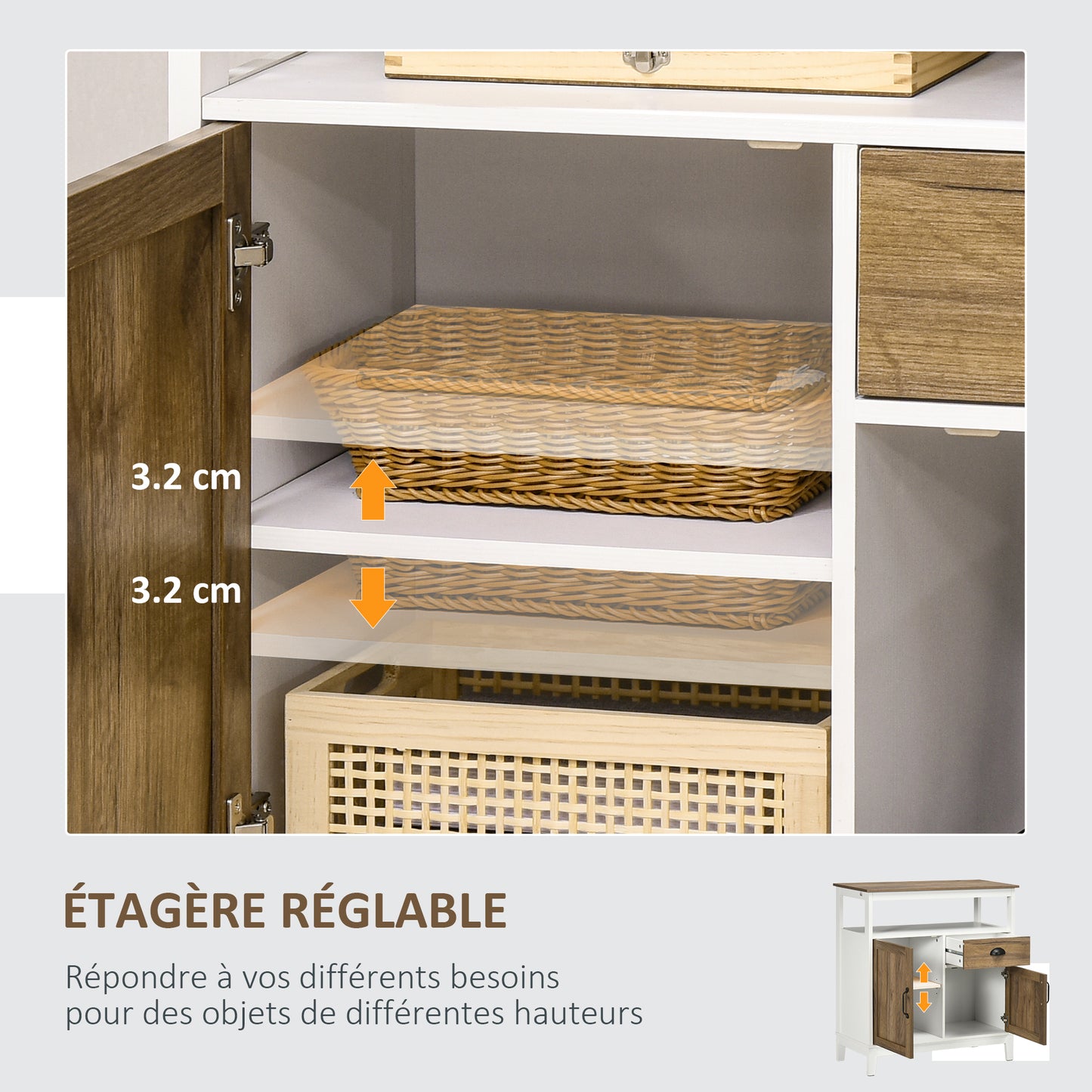 Buffetkast – Opbergkast – Keukenkast – Dressoir – Kast Met Lade – Bruin Eiken – 76,6 x 35 x 81,5 cm – Verstelbare Plank