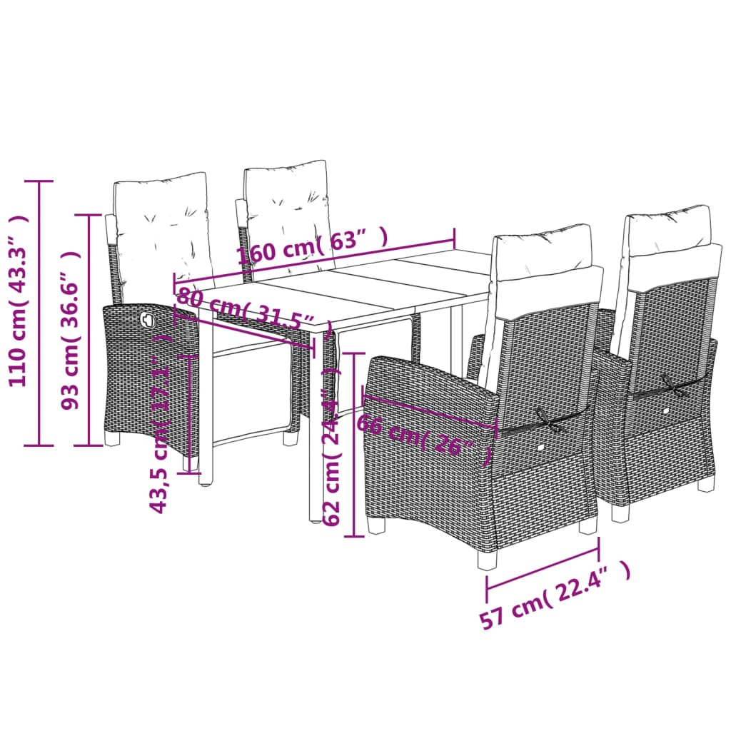 Loungebank – Tuinbank – Loungeset – Tuinmeubel – Outdoor Sofa – PE-Rattan – Verstelbare Rugleuning en Voetsteun