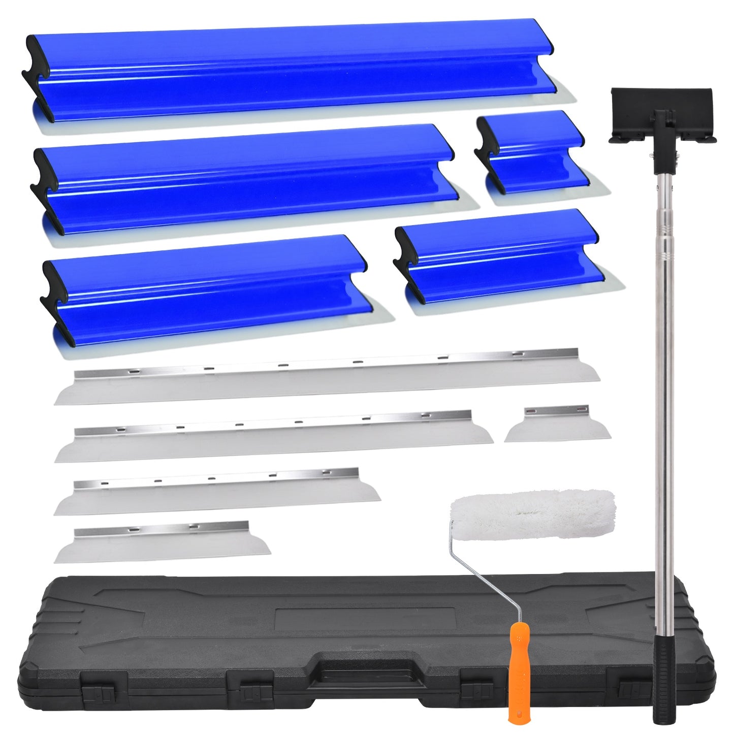 Gipsplaat Gereedschapset – Stucspatel Set – Plamuurmes – Schuurspatel – Muur Reparatie Gereedschap – Blauw – Telescopische Steel 86-270 cm – 5 Breedtes Met Opbergkoffer