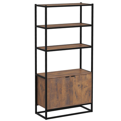 Boekenkast – Boekenkasten – Wandkast – Opbergkast – Vakkenkast – Industrieel Design – Kastanjebruin Met Zwart Metaal