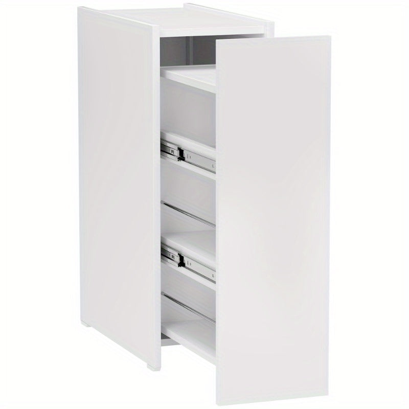 Smalle Opbergkast – Smalle Kast – Opbergsysteem – Badkamerkast – Organizer – Wit – Met Wieltjes – 3 Diepe Vakken & Lade – Metaal – Compact 47x25x66,5 cm