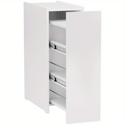 Smalle Opbergkast – Smalle Kast – Opbergsysteem – Badkamerkast – Organizer – Wit – Met Wieltjes – 3 Diepe Vakken & Lade – Metaal – Compact 47x25x66,5 cm