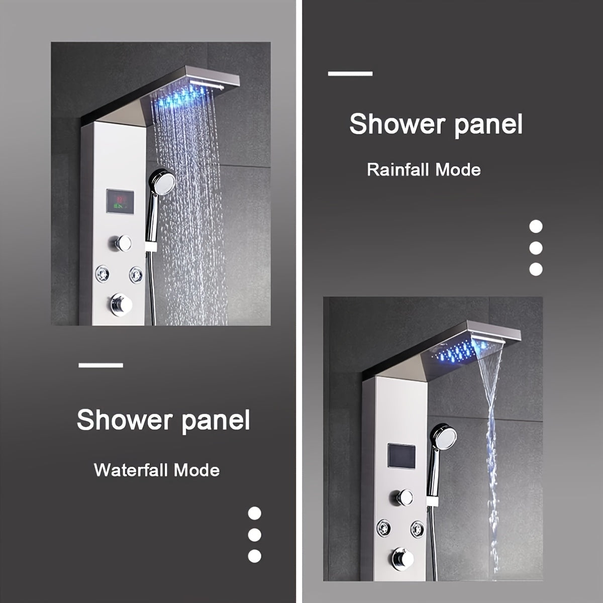 Shower Panel Tower System, Stainless Steel 6-Function Faucet Rainfall Waterfall Shower Head Handheld Sprayer Rain Massage Body Jets Tub Spout, Brushed Nickel, Shower System, Bathroom Decor And Accessories