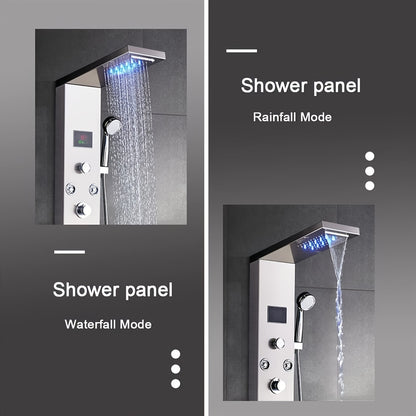 doucheset – douchepaneel – shower panel – regendouche – handdouche – 6 functies – roestvrij staal mat zwart – massagestralen en watervalstraal