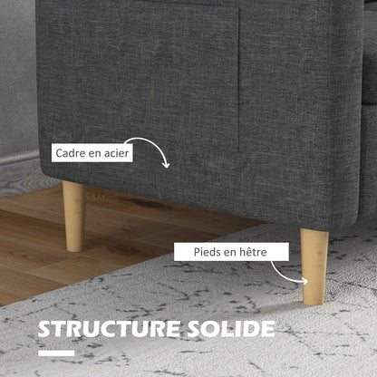 Bankstel – 2-Zitsbank – Zitbank – Sofa – Loveseat – Scandinavisch Design – Grijze Linnenlook Stof – Met Opbergvakjes Armleuningen – Massief Beukenhouten Poten