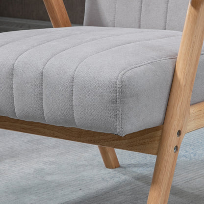Fauteuil – Zitzetel – Relaxstoel – Loungestoel – Zetel – Scandinavisch Design – Fluwelen Bekleding – Rubberen Houten Onderstel – Lichtgrijs – 68x74x82 cm