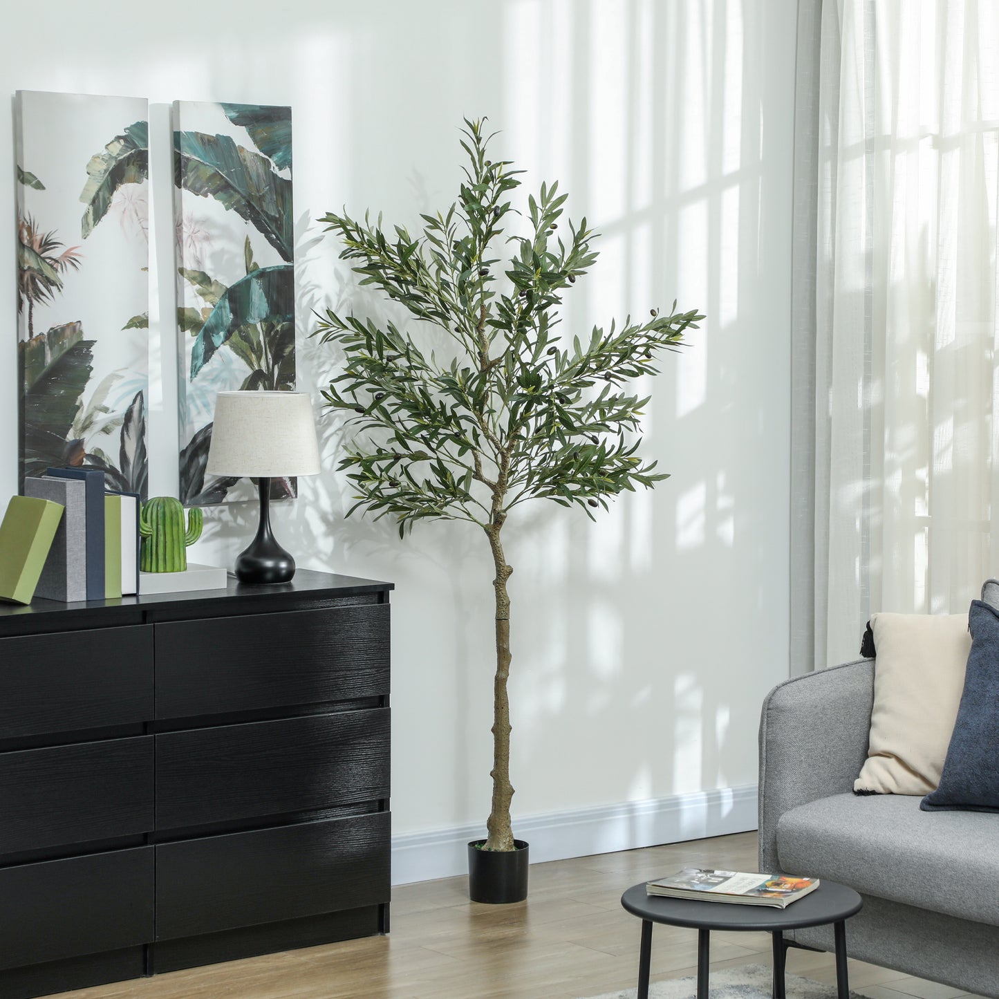 Kunstolijfboom – Kunstplant – Nepplant – Decoratieplant – Buitenplant – 180 cm Hoog – 900 Bladeren & 40 Olijven