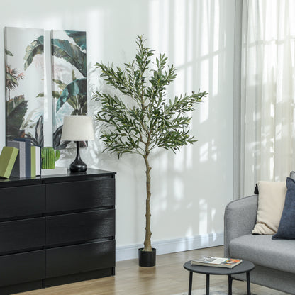 Kunstolijfboom – Kunstplant – Nepplant – Decoratieplant – Buitenplant – 180 cm Hoog – 900 Bladeren & 40 Olijven