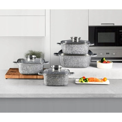 Kookset – Pannenset – Steelpannen – Pannen Met Deksel – Inductie Geschikt – Marmeren Anti-aanbaklaag – Aluminium – 8-Delig