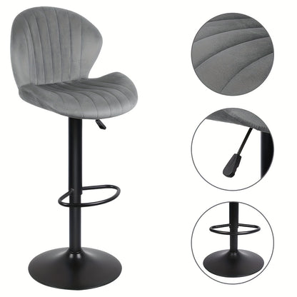 Barkrukken – Barstoelen – Hoge Stoelen – Keukenkrukken – Verstelbare Krukken – Set Van 2 – Fluwelen Bekleding – 360° Draaibaar – Metalen Frame – Antislipvoetrest – Lichtgrijs