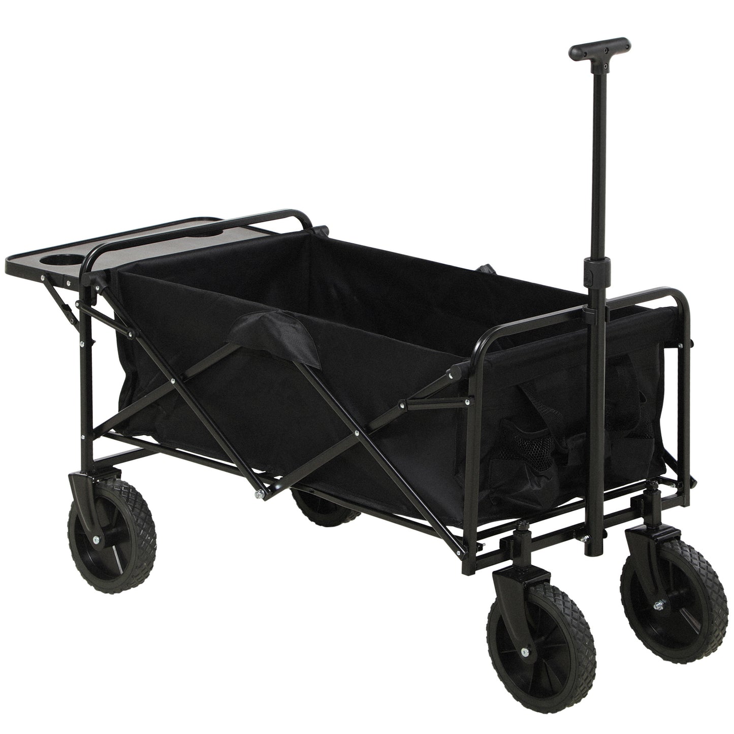 Strandkar – Bolderkar – Transportkar – Opvouwbare Bolderwagen – Trekkar – Verstelbare Telescoopgreep – Opvouwbare Tafelplaat – Polyester Stalen Frame – 117x51x100 cm – Zwart