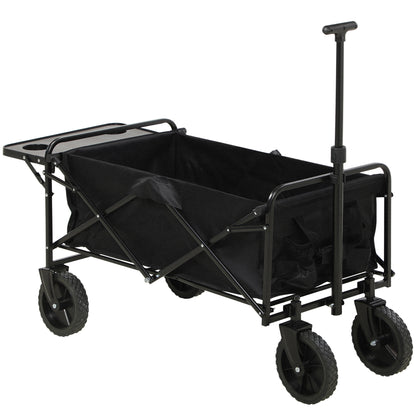Strandkar – Bolderkar – Transportkar – Opvouwbare Bolderwagen – Trekkar – Verstelbare Telescoopgreep – Opvouwbare Tafelplaat – Polyester Stalen Frame – 117x51x100 cm – Zwart