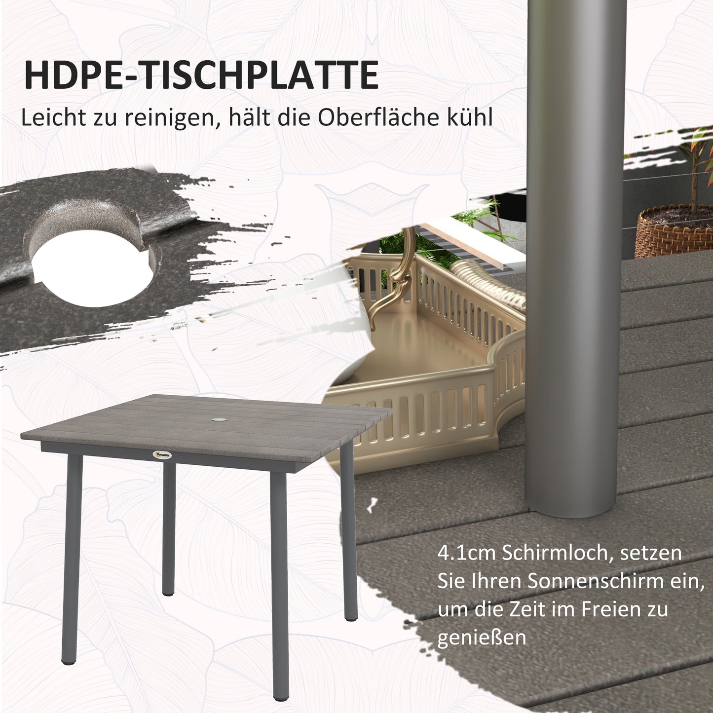 Tuintafel – Buiten tafel – Terrastafel – Eettafel – Loungtafel – Donkergrijs – Weerbestendig Aluminium – Parasolgat 90x90x75 cm
