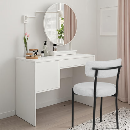 Eetkamerstoelen – Stoelen – Kuipstoelen – Keukenstoelen – Eettafelstoelen – Bouclé Stof – Zwart Metalen Onderstel – Open Rug Design – Set Van 4 – Grijs