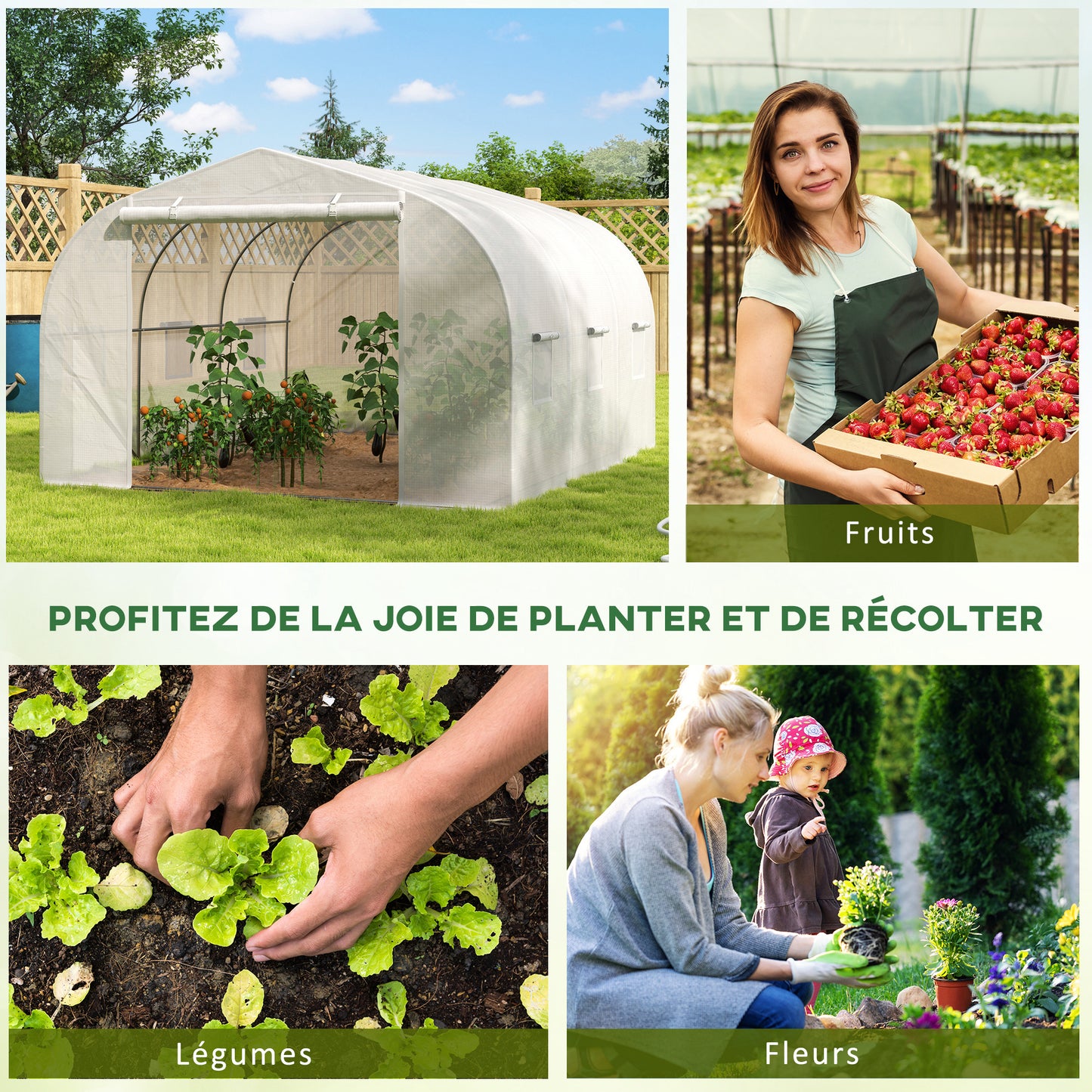 Tuinkas Tunnel – Kassen – Serre – Groententent – Plantentent – 3,5 x 3 x 2 m – Gegalvaniseerd Stalen Frame – Waterdicht UV-bestendig PE Zeil Wit