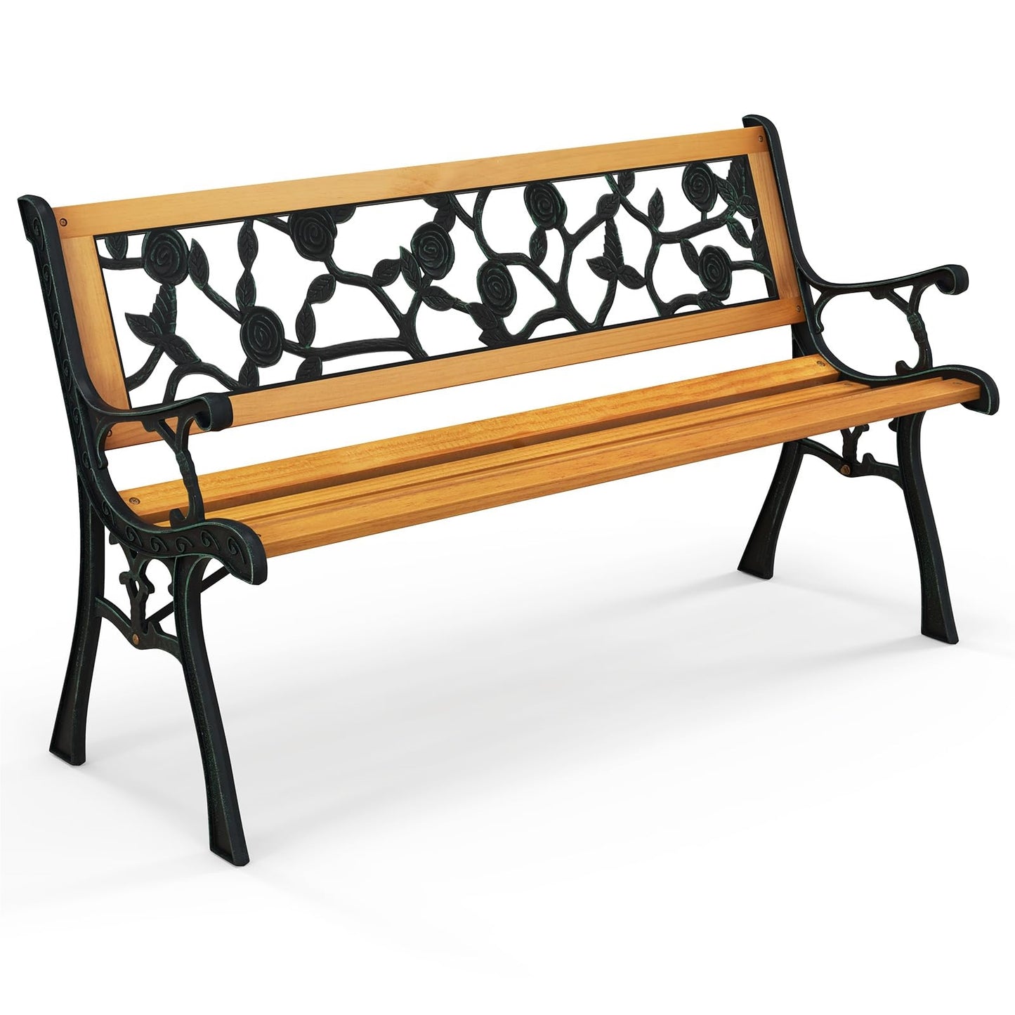Tuinbank – Buitenbank – Balkonbank – Parkbank – Houten Bank – Weerbestendig Hout – Stevig Metalen Frame – 2 Persoons – 126 x 52 x 74 cm