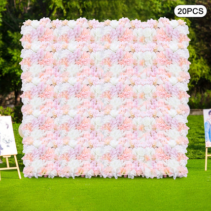 Kunstbloemenwand – Bloemenpaneel – Zijde Bloemenwand – Bloemenmuur – Kunstbloemen Decoratie – Roze Kleur – 20 Panelen – Onderhoudsvriendelijk – Realistisch Zijdeffect