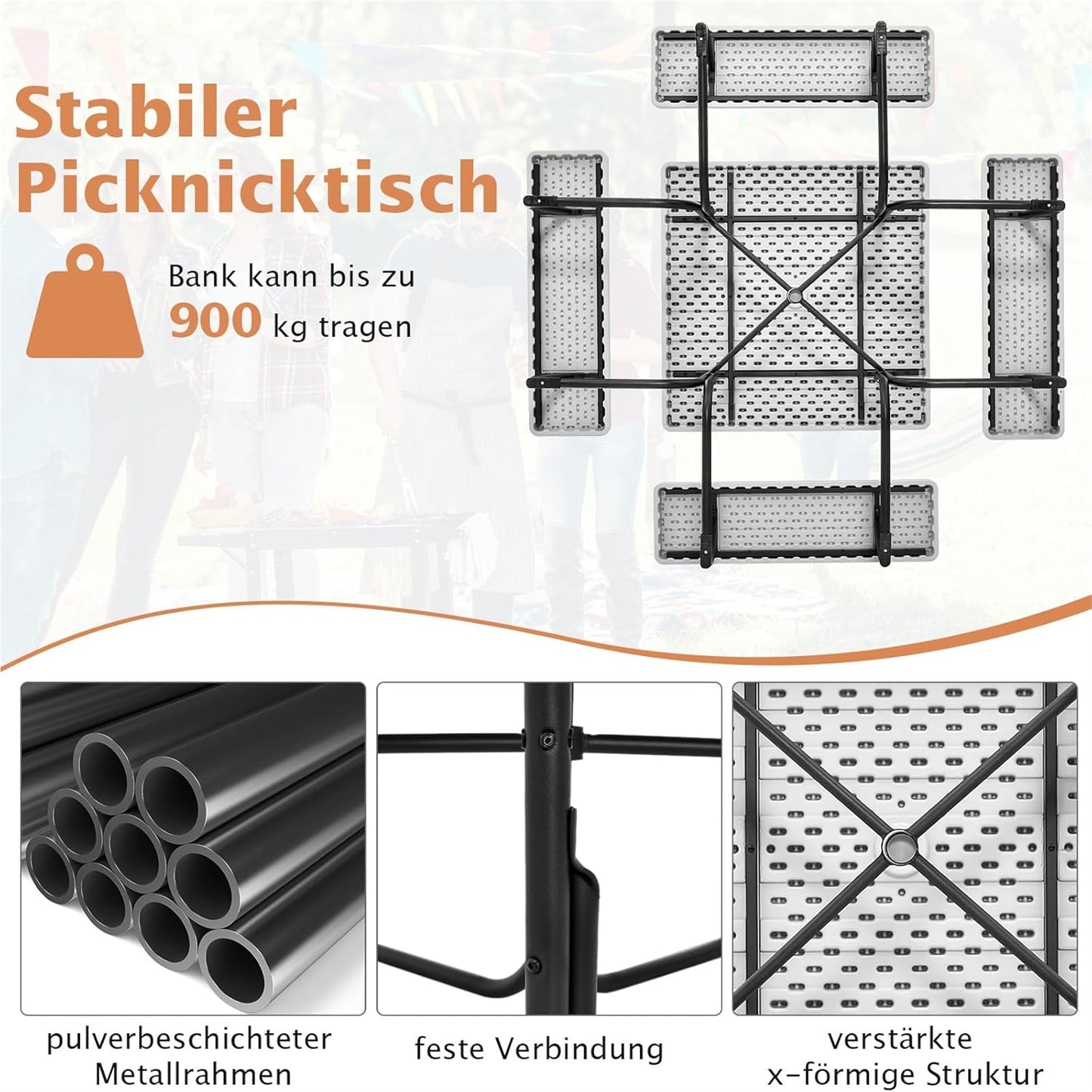 Tuinset 8 Personen – Tuinmeubel – Terrasset – Buitenmeubilair – Buiten Zitgroep – Vierkante Tafel – Weerbestendig HDPE – Parasolhouder