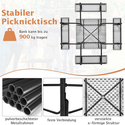 Tuinset 8 Personen – Tuinmeubel – Terrasset – Buitenmeubilair – Buiten Zitgroep – Vierkante Tafel – Weerbestendig HDPE – Parasolhouder