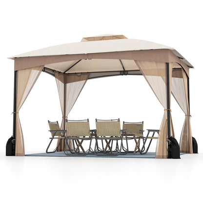 Paviljoen – Tuinpaviljoen – Partytent – Overkapping – Tuintent – 3 x 3,6 meter – Waterdicht en Winterbestendig – Inclusief 4 Muggenhorren en Zandzakken – Dubbel Dak – Khaki