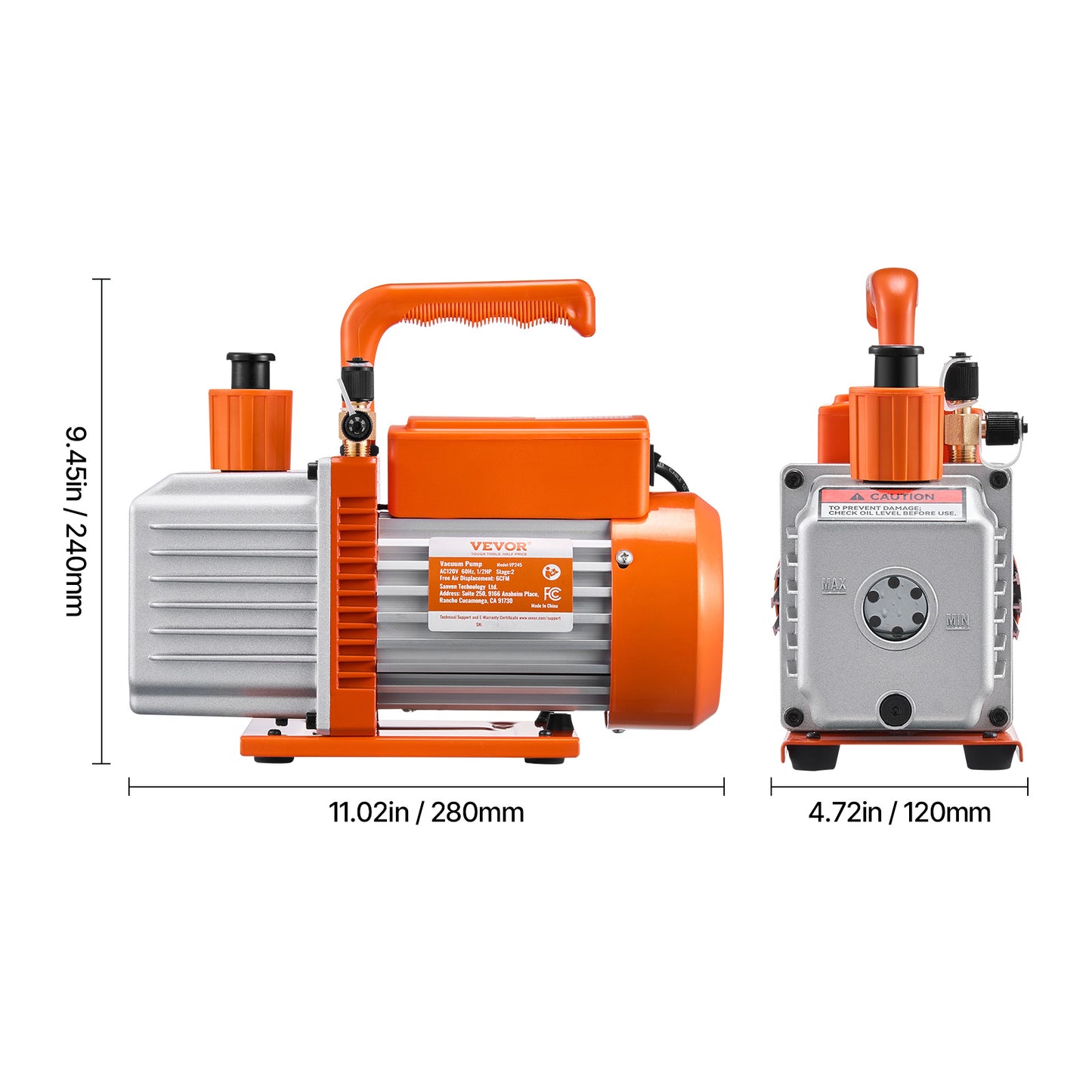 Vacuümpomp – Vacuum Pump – Rotary Vane Pomp – HVAC Vacuümpomp – 2-Traps Vacuümpomp – Krachtige 6 CFM Motor – Inclusief Olie