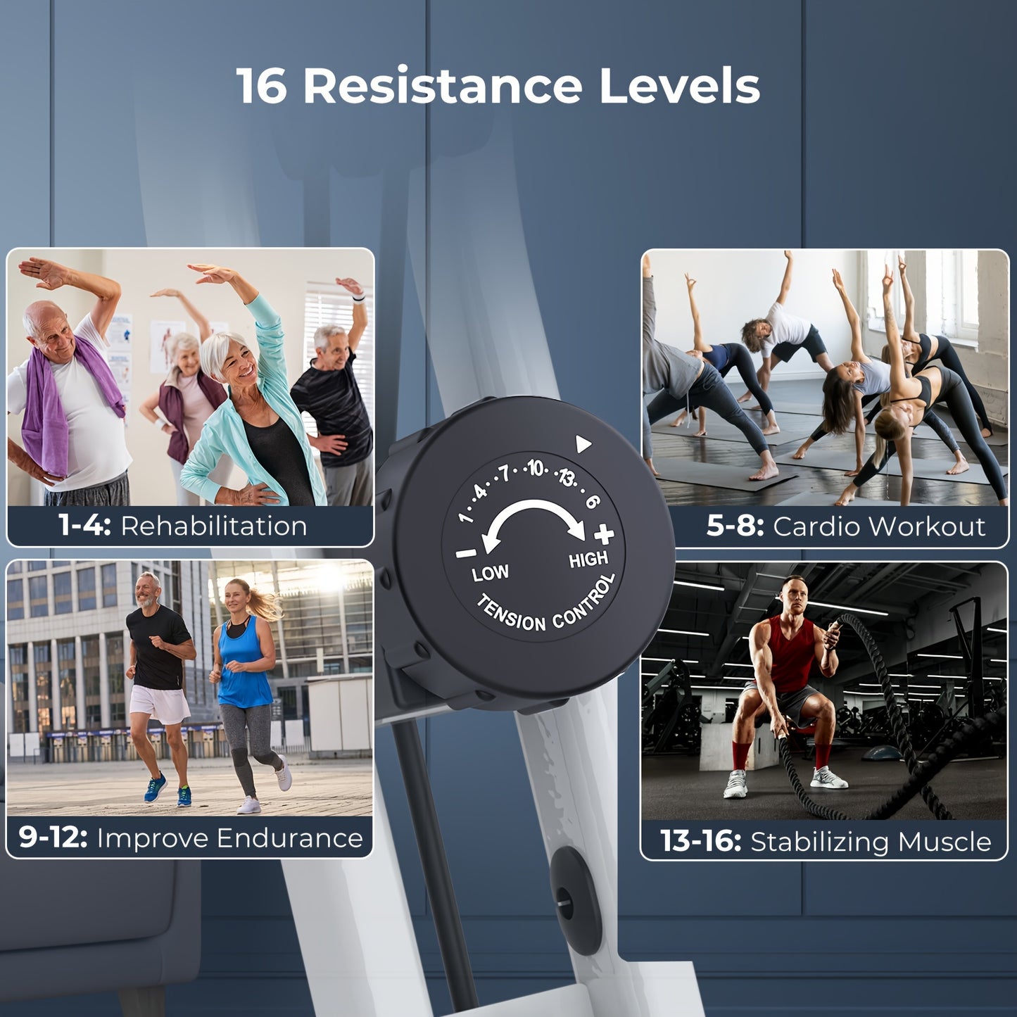Opvouwbare Hometrainer – Fiets – Stationaire Fiets – Fitnessapparaat – Binnenfiets – 16 Weerstandsniveaus – Stil Riemaandrijving