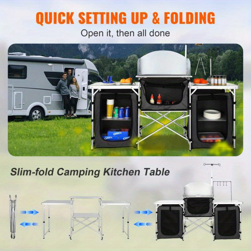 Opvouwbare Kooktafel – Outdoor Kooktafel – Campingtafel – Picknicktafel – Kampeertafel – Drie Kastjes – Afneembaar Windscherm