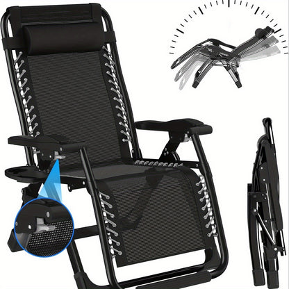 Inklapbare Loungestoel – Campingstoel – Tuinstoel – Balkonstoel – Relaxstoel – Verstelbare Rugleuning – Uitneembare Kussens – Stevig Metalen Frame – Inclusief Hoofdsteun en Zijtafel – Silvery 65 cm