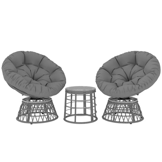 Tuinset – Tuinmeubelset – Loungeset – Balkonset – Tuinmeubelen – 2 Draaibare Papasan Fauteuils – 1 Ronde Bijzettafel – UV Bestendig Rattan Effect – 360° Draaibare Stoelen met Dikke Kussens