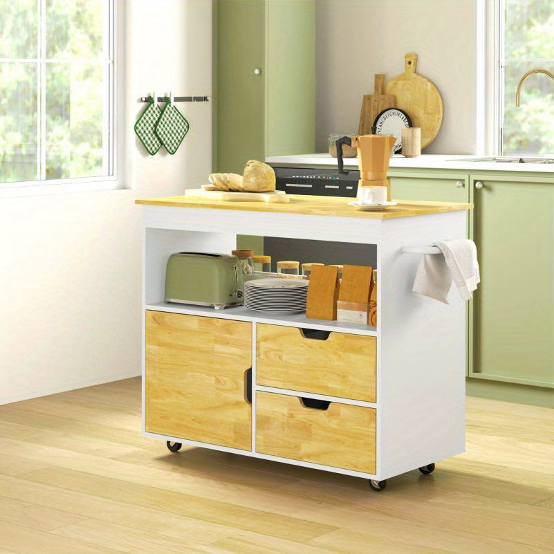 Keukentrolley – Keukenkar – Serveerwagen – Opbergtrolley – Rolwagen – Met laden en zachte deuren – Fiberboard met eikenhoutlook – 107x50x85 cm – Verrijdbaar met zwenkwielen