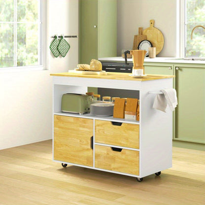 Keukentrolley – Keukenkar – Serveerwagen – Opbergtrolley – Rolwagen – Met laden en zachte deuren – Fiberboard met eikenhoutlook – 107x50x85 cm – Verrijdbaar met zwenkwielen