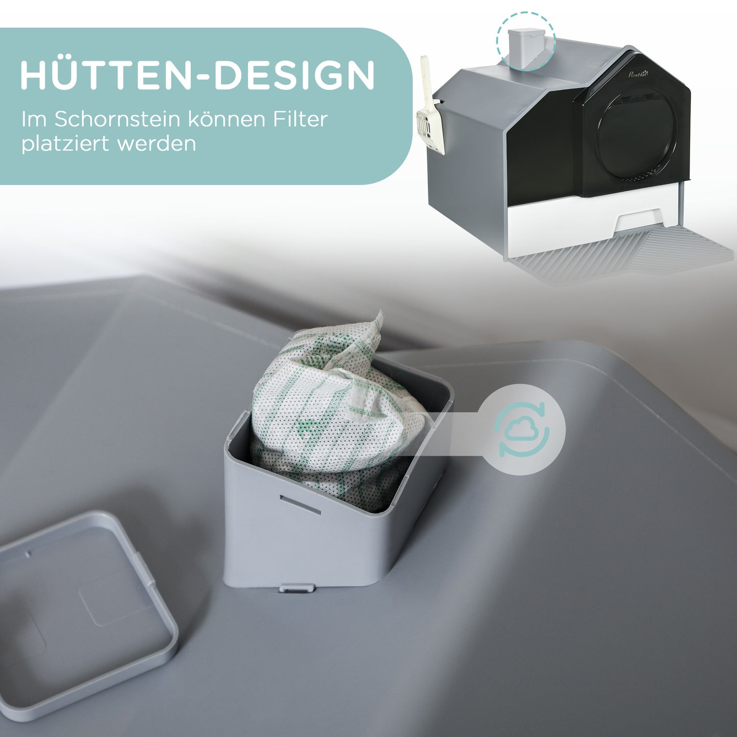 Kattenbak – Kattenbakhuis – Kattenbak Met Deksel – Katten Toilet – Kattenbak Met Deurtje – Afsluitbare Kattenbak – Geurfilter en Uitneembare Onderbak – Compact en Draagbaar – Grijs