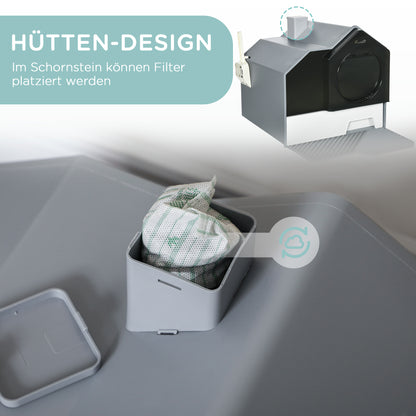 Kattenbak – Kattenbakhuis – Kattenbak Met Deksel – Katten Toilet – Kattenbak Met Deurtje – Afsluitbare Kattenbak – Geurfilter en Uitneembare Onderbak – Compact en Draagbaar – Grijs