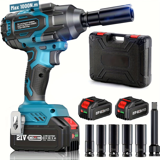 Slagmoersleutel – Accu Slagmoersleutel – Slagschroevendraaier – Elektrische Slagsleutel – Impact Wrench – 1000 Nm Koppel – 2x 4000mAh Li-ion Accu