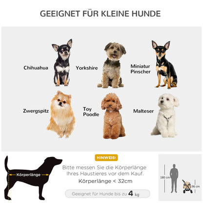 Dierenwagen – Huisdierenwagen – Huisdierbuggy – Hondenwagen – Kattenwagen – Khaki – Stevig IJzeren Frame – 360° Draaibare Voorwielen Met Remmen