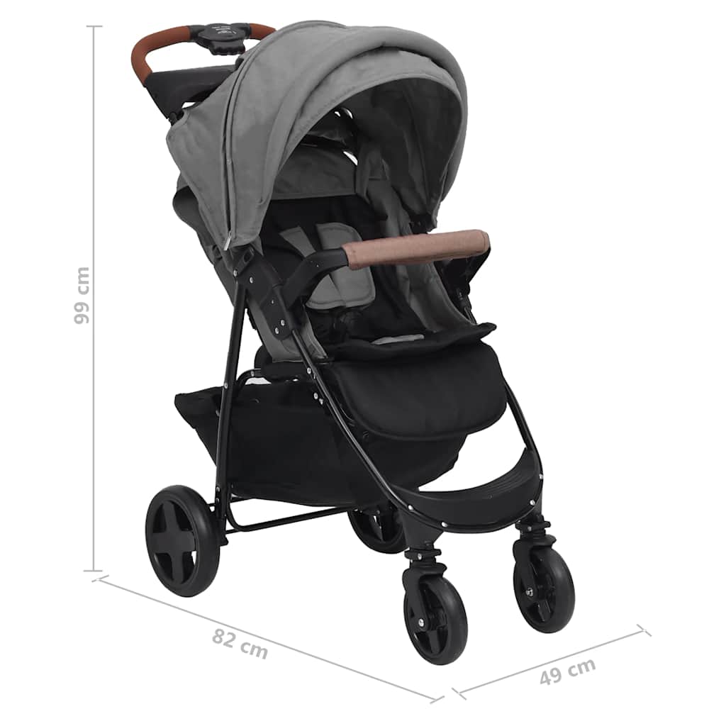 Kinderwagen 2-in-1 – Buggy – Wandelwagen – Babywagen – Reiswagen – Stevig Stalen Frame – Verstelbare Rugleuning Lichtgrijs